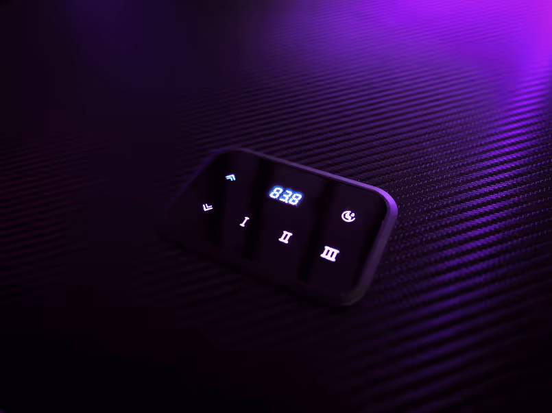 Close up of control panel on the Cyclone gaming desk