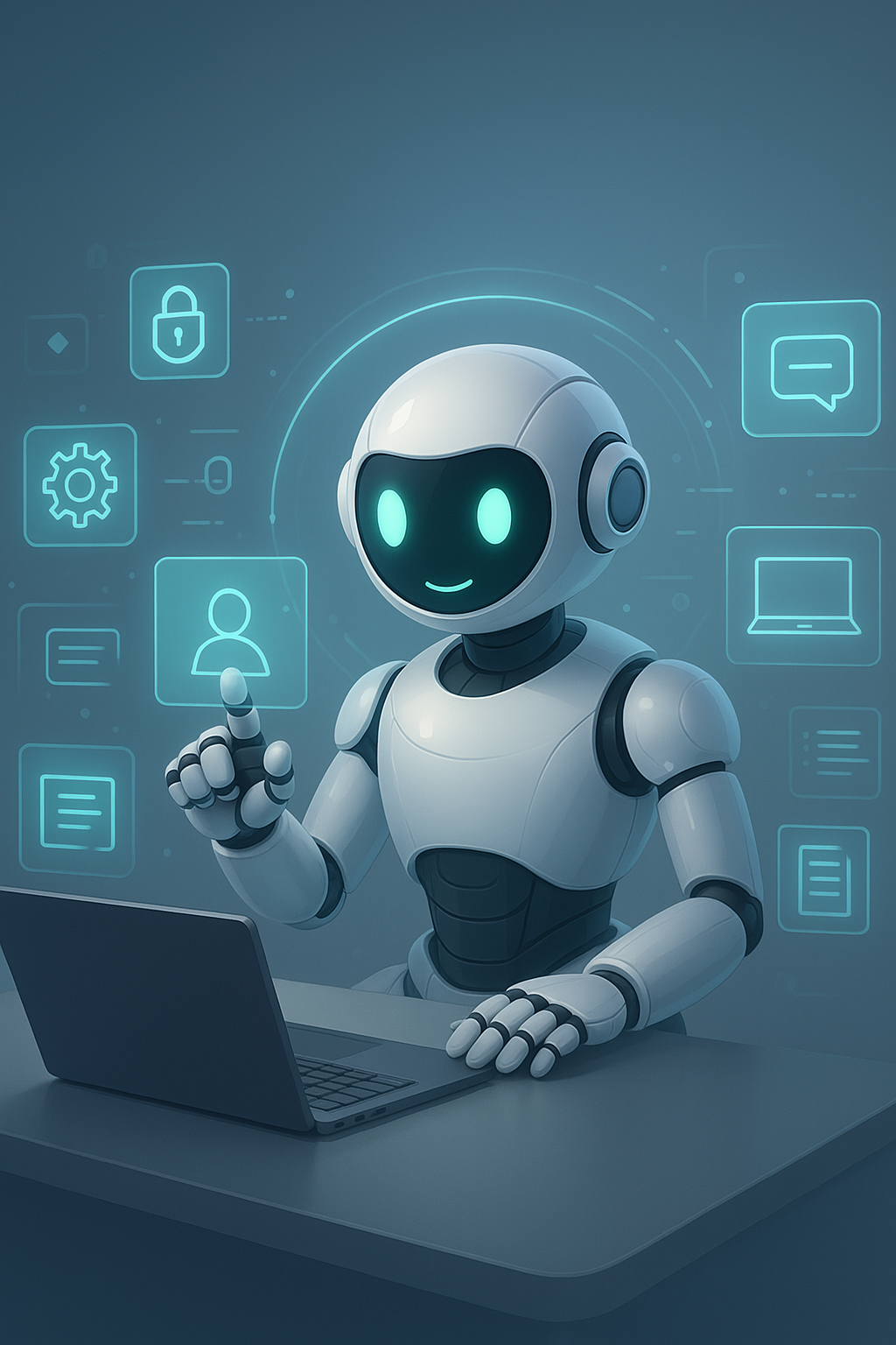 AI Agent Robot Working, Automation
