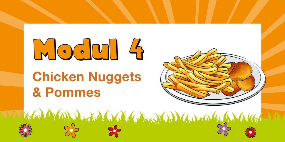 Eine Überschriftgrafik zeigt einen Teller mit Pommes und Chicken Nuggets.