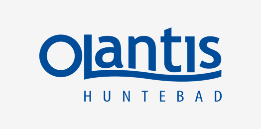 Logo von Olantis Huntebad mit goldener 20 für das 20-jährige Jubiläum und dem Schriftzug ‚Jahre Huntebad‘