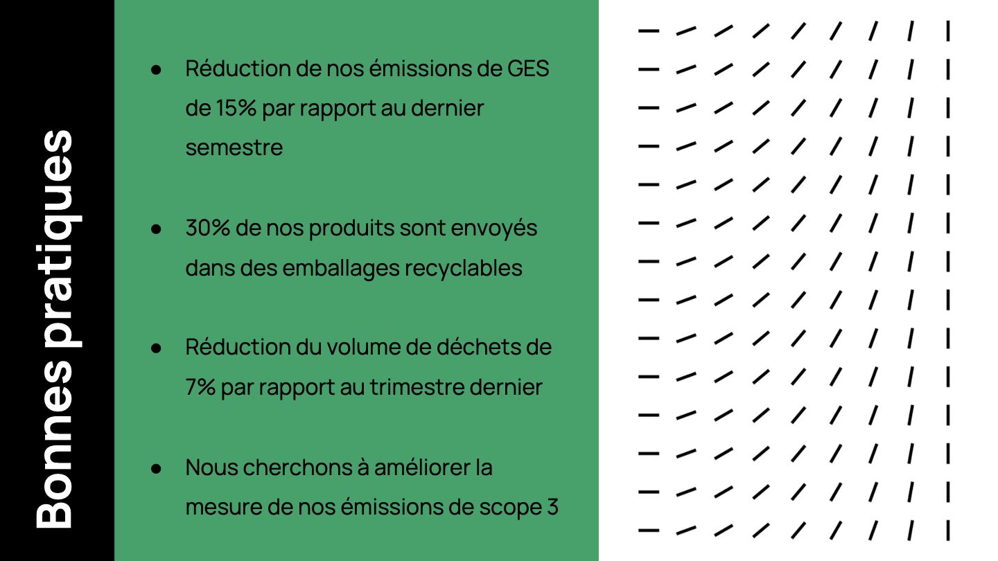 Texte expliquant les bonnes pratiques pour éviter le greenwashing et comment communiquez sur des données chiffrées, concrètes et spécifiques