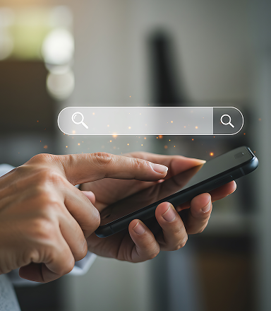 Sucheingabe auf Smartphone als Symbol für LLM-Optimierung