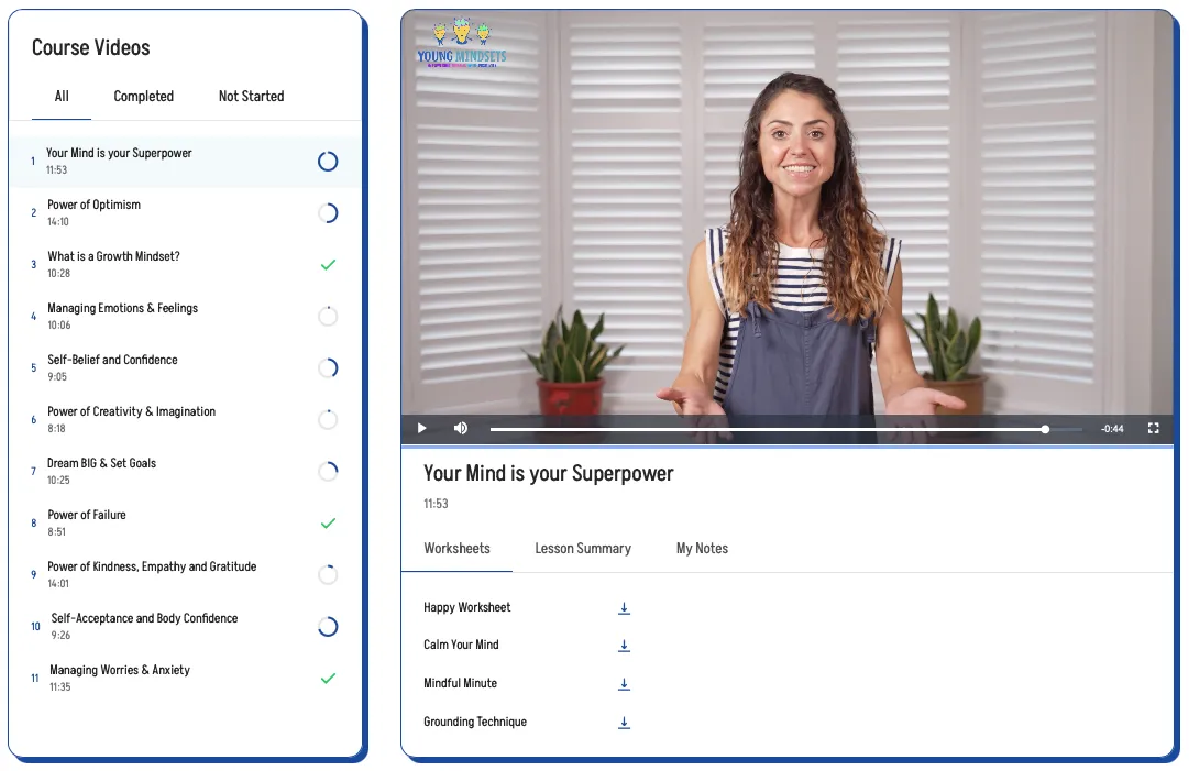 Child psychotherapist teaching mindfulness through online lesson