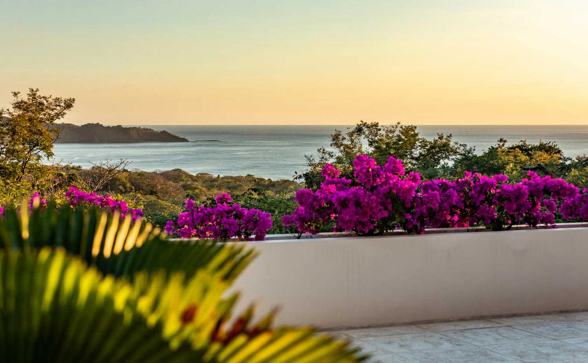Calla Lily villa terrace bougainvillea Nosara Costa Rica Pacific sunset