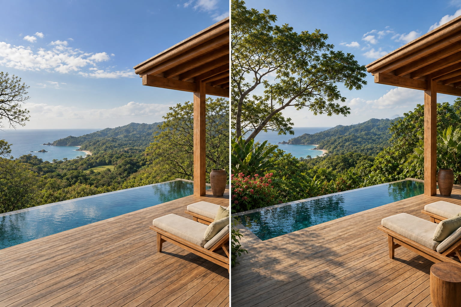 Dry season vs green season Costa Rica luxury villa terrace infinity pool Pacific coast comparison