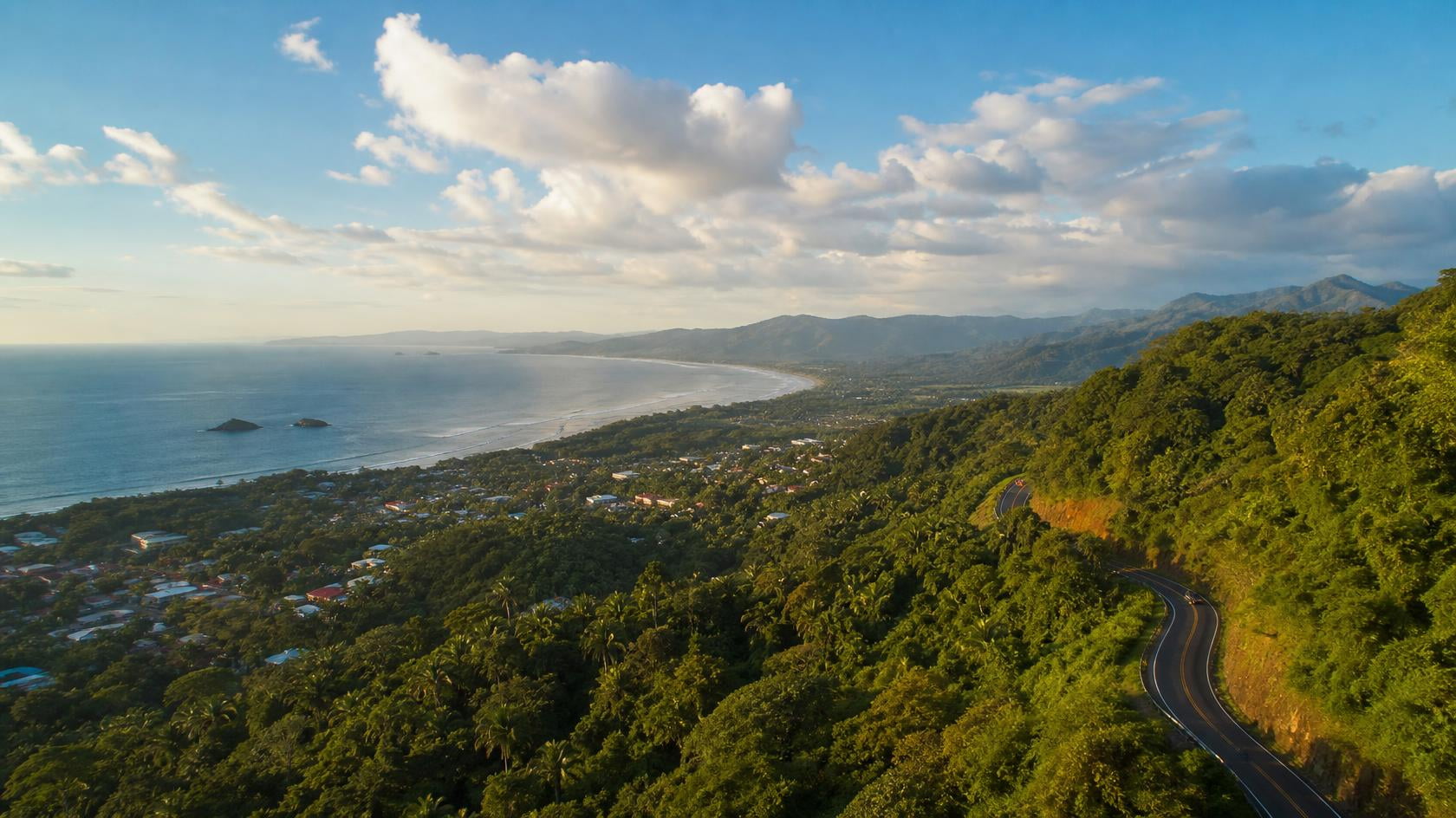 Getting around Costa Rica Pacific coast highway jungle aerial view