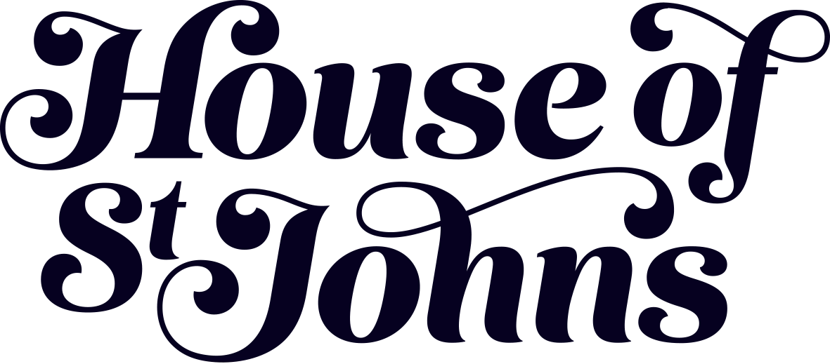 Company logo for House of St. John's: Dark blue logotype on transparent background.