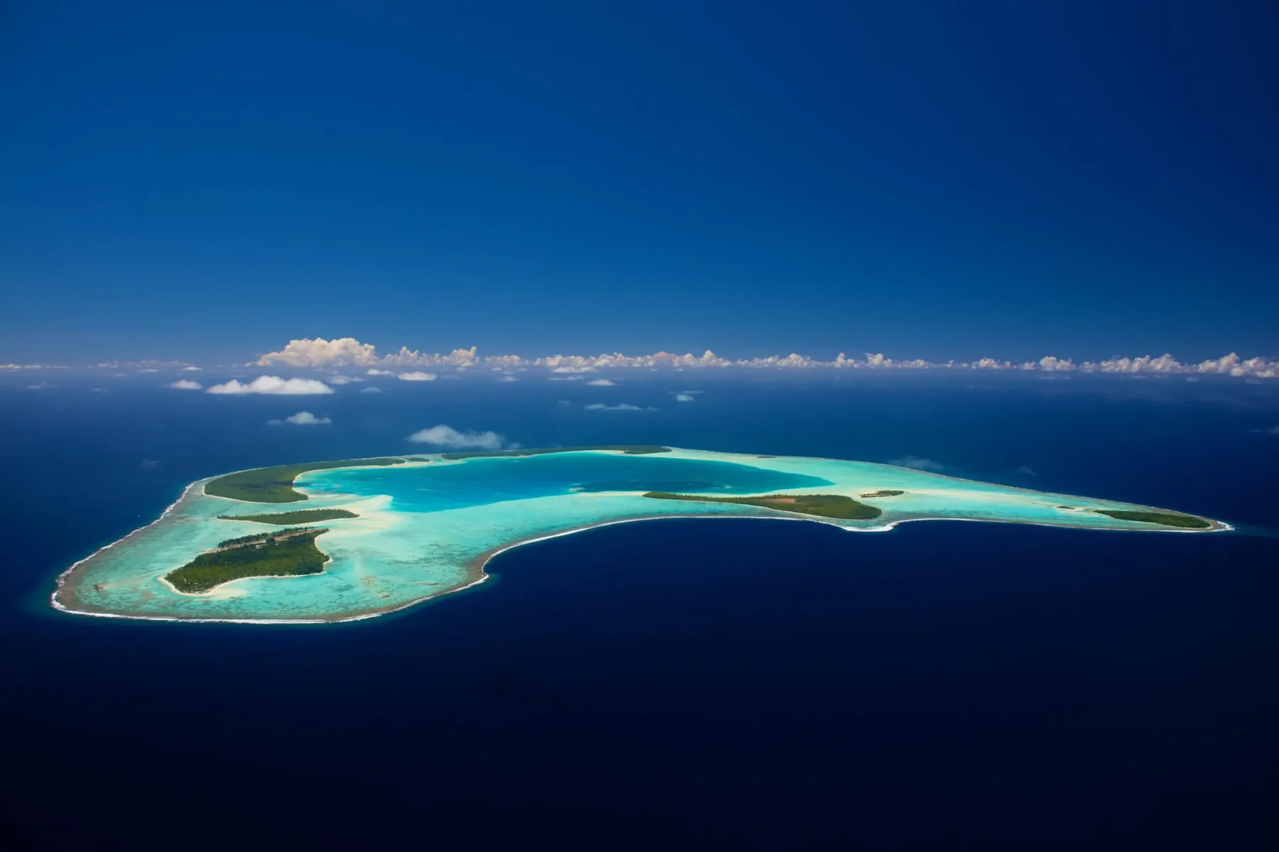 Aerial view of the atoll at The Brando, French Polynesia