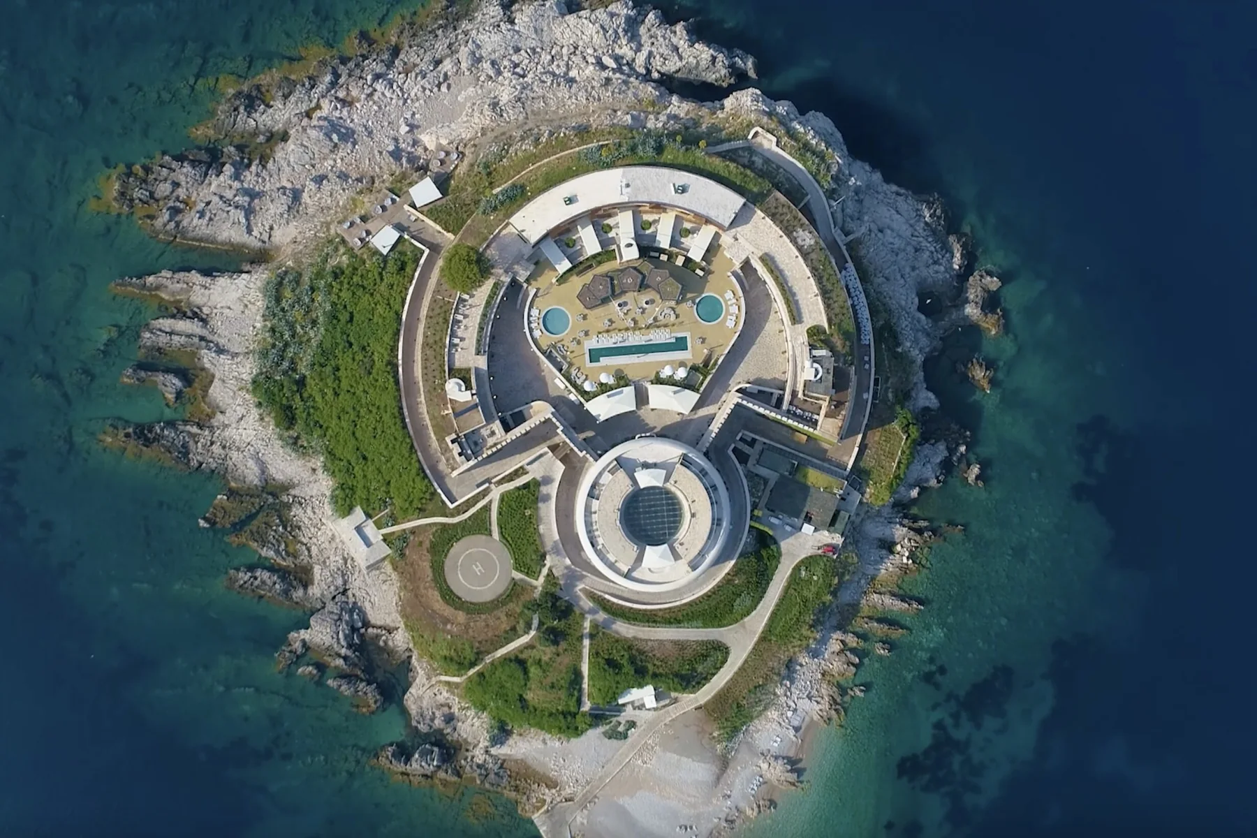 Aerial view of Mamula Island fortress in Boka Bay, Montenegro