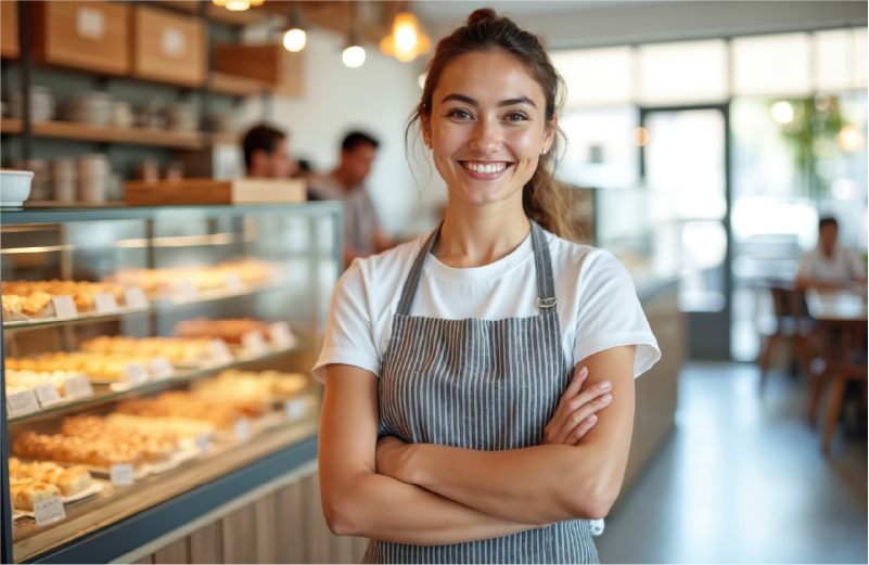 A young person working in a bakery