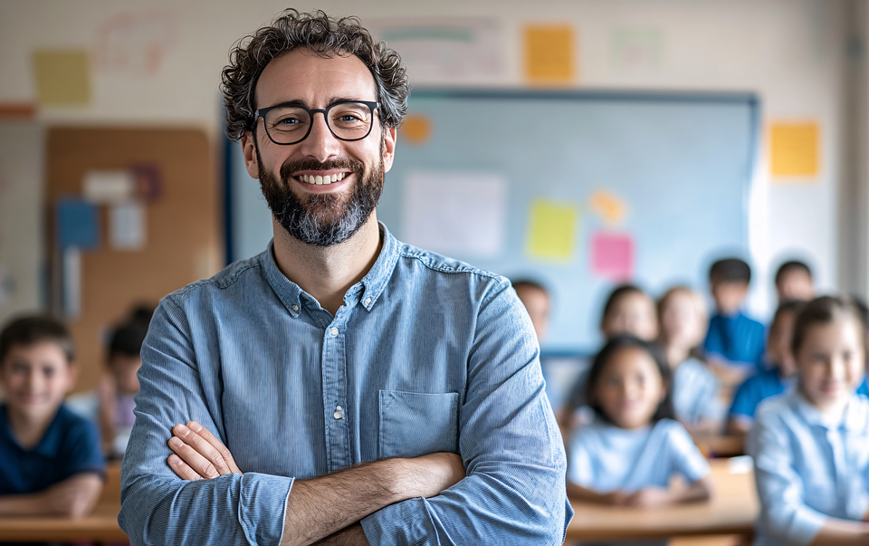 An image of a teacher in his classroom