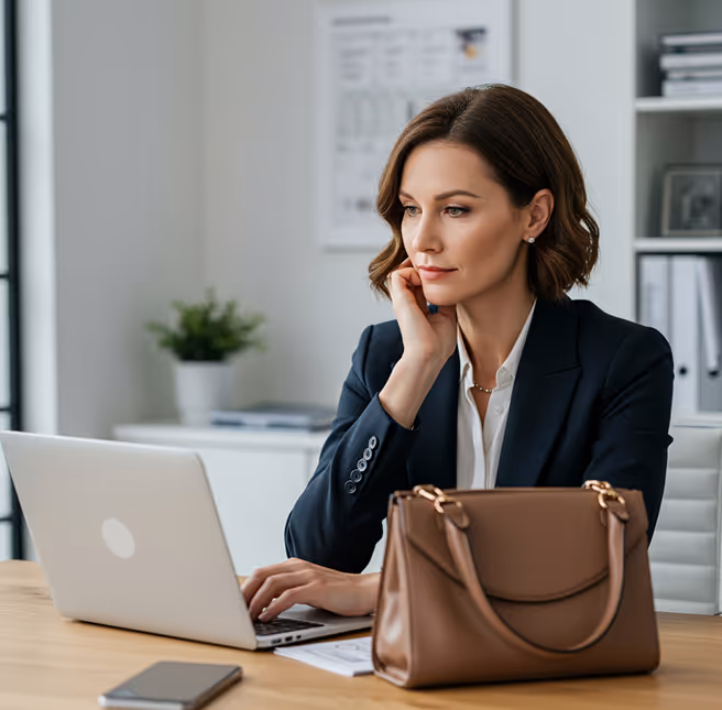 Professional woman at laptop representing AI Learning Systems Design services