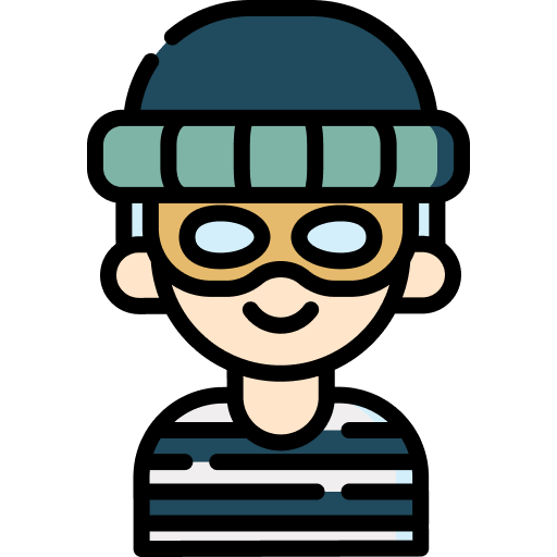 Illustration stylisée d’un voleur masqué, symbole de l’usurpateur ou fraudeur.
