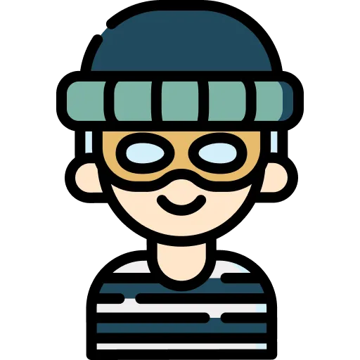 Illustration stylisée d’un voleur masqué, symbole de l’usurpateur ou fraudeur.