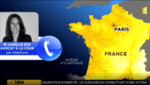 Carte de France interactive avec icône d'appel, illustrant la portée nationale des services juridiques de Maître Eck pour les victimes d'usurpation d'identité