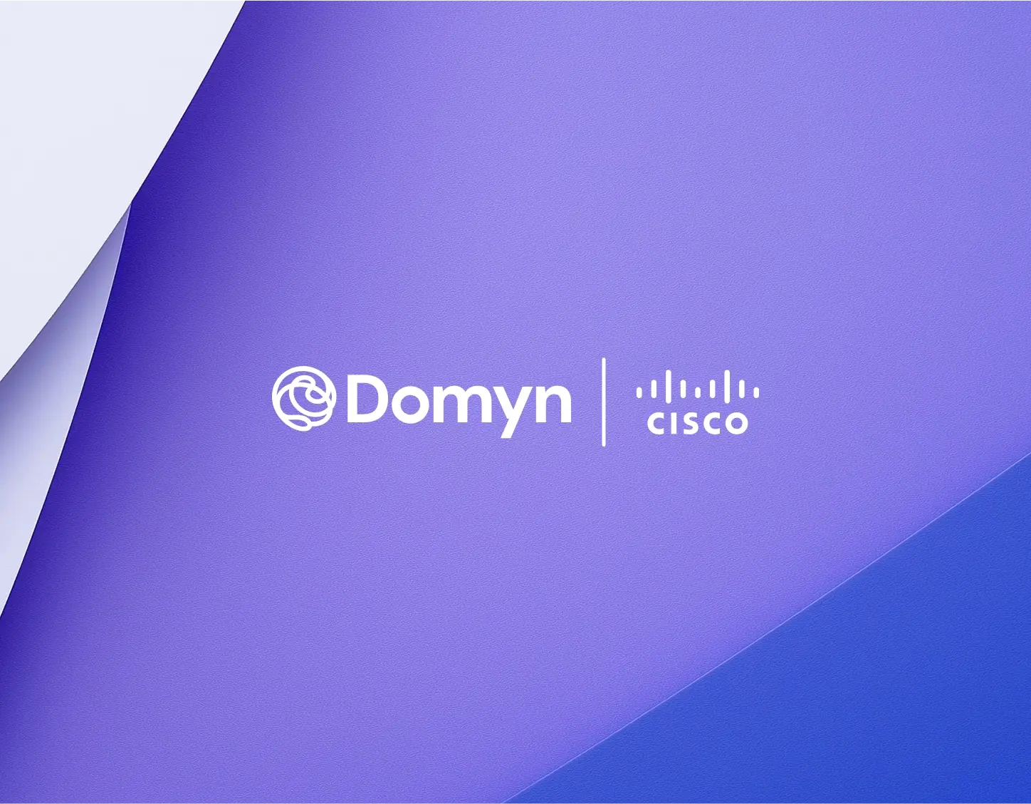 Purple geometric shapes with Domyn and Cisco logos