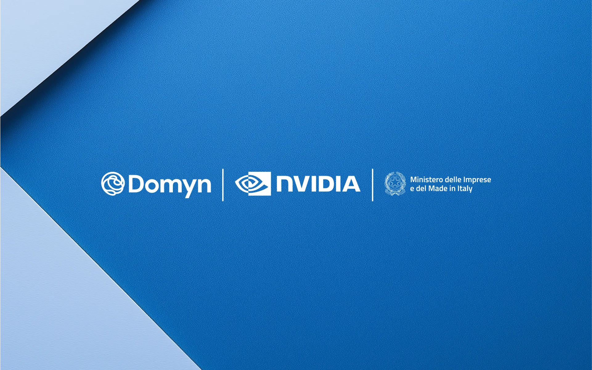 A geometric abstract image in the background, domyn, nvidia and mimit logos on the foreground