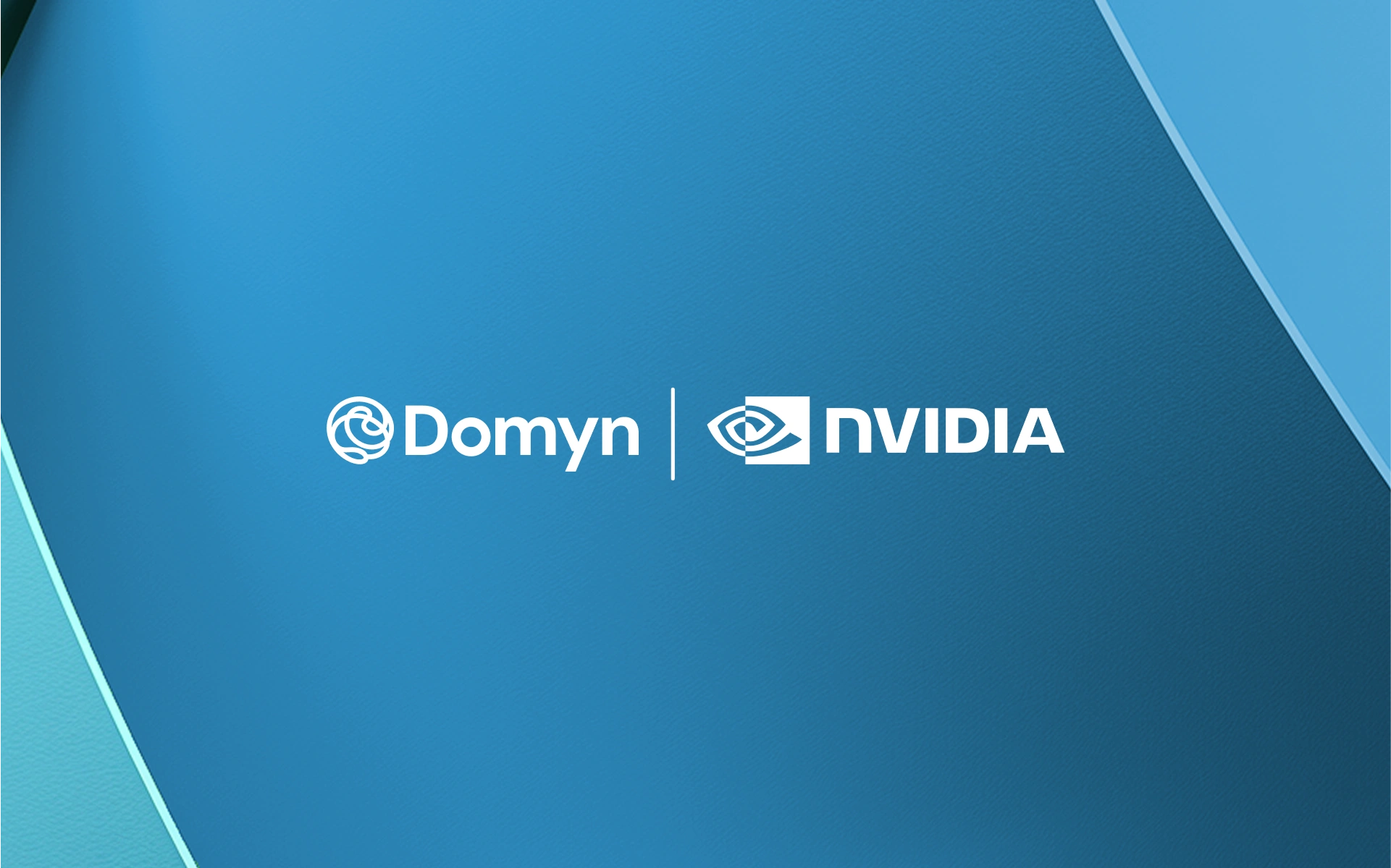 A geometric abstract image in the background, domyn and nvidia logos on the foreground