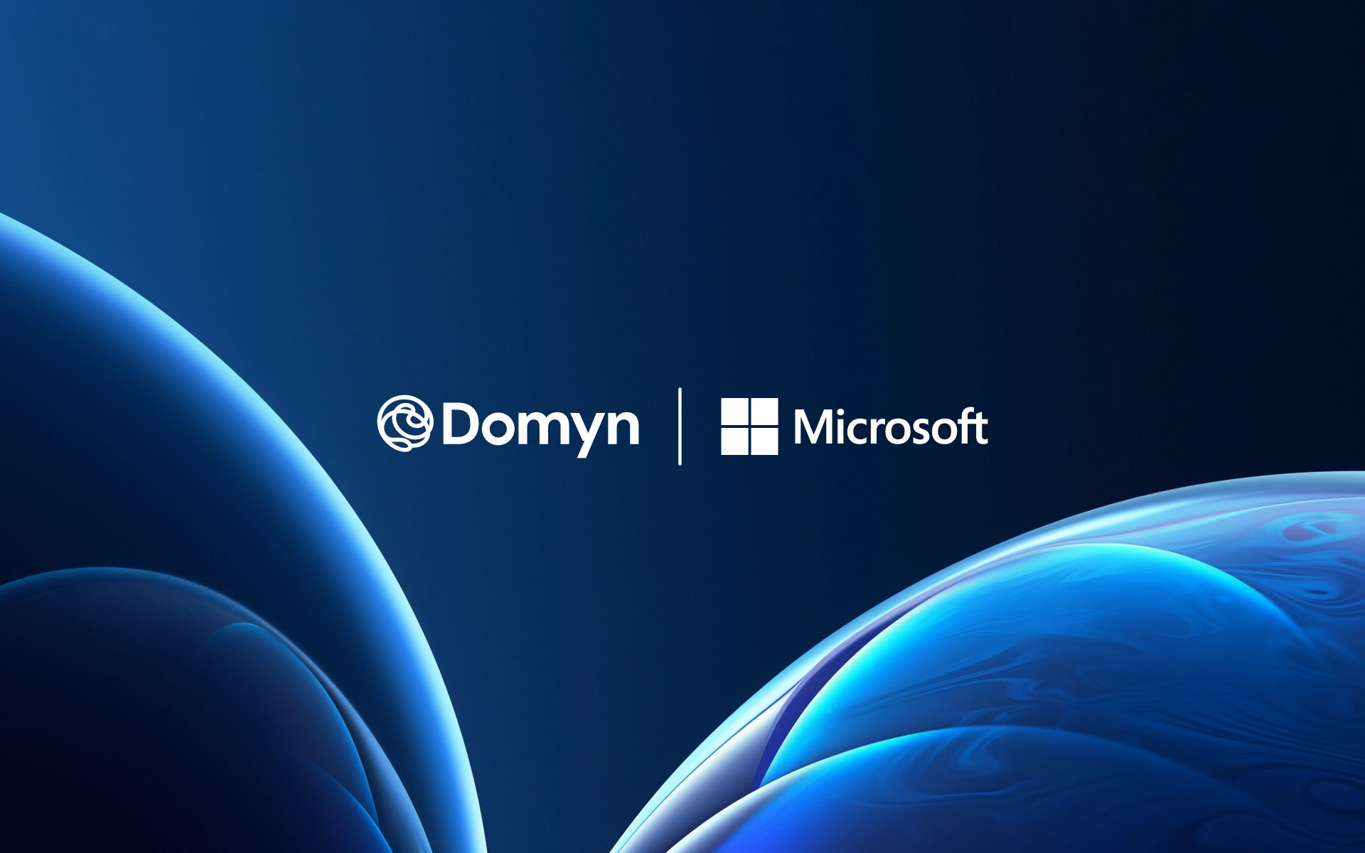 Lighi Domyn e Microsoft e due sfere geometriche sullo sfondo