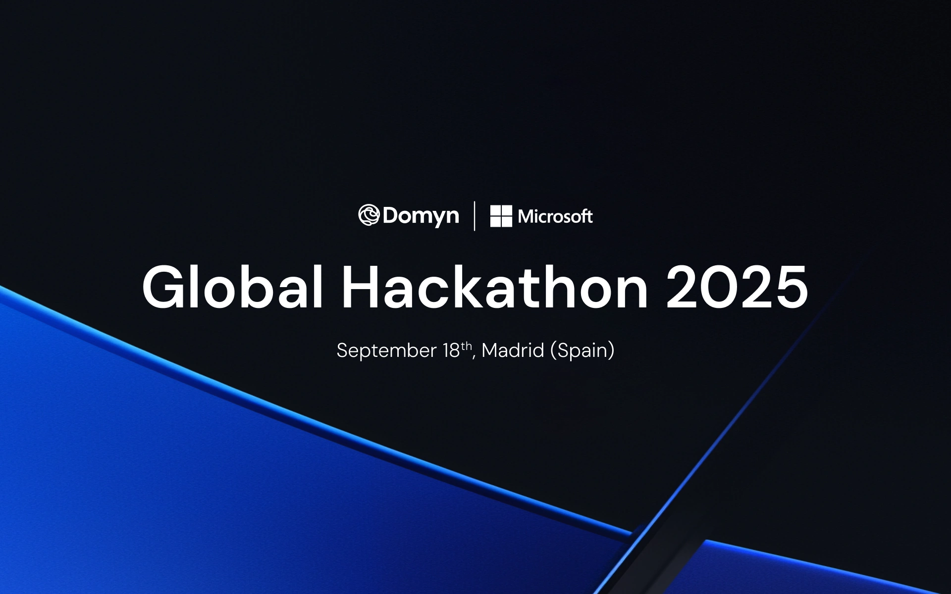 Domyn and Microsoft logos with two geometric spheres in the background