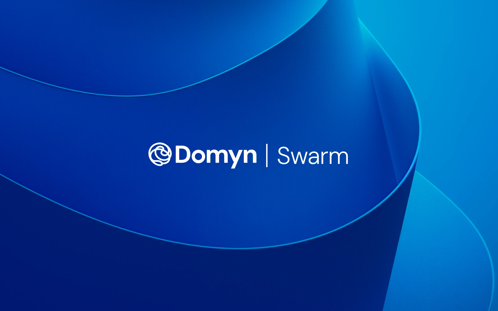 Logo Domyn Swarm con delle forme geometriche blu sullo sfondo