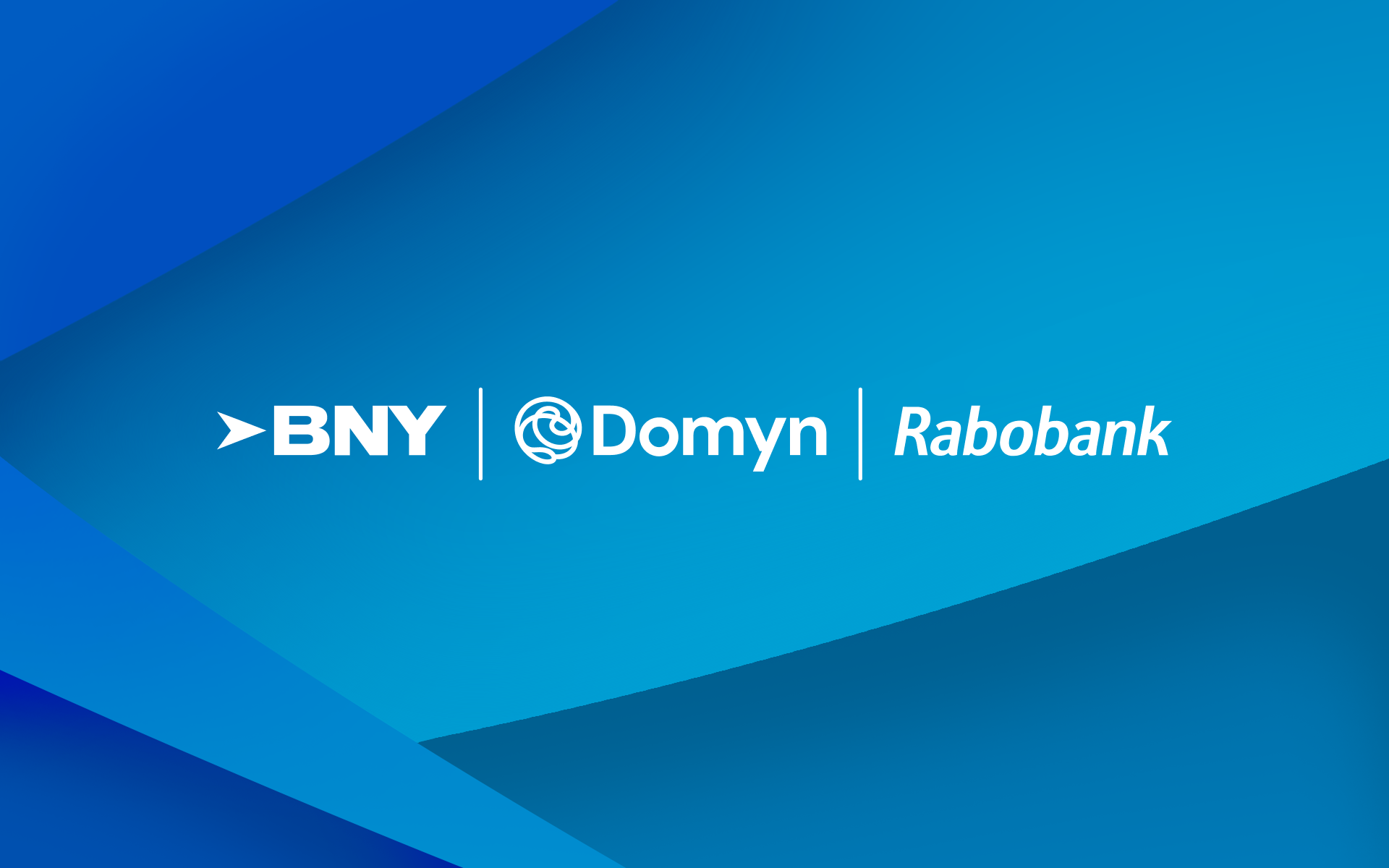 bny, domyn and rabobank logo with abstract blue shapes in the background