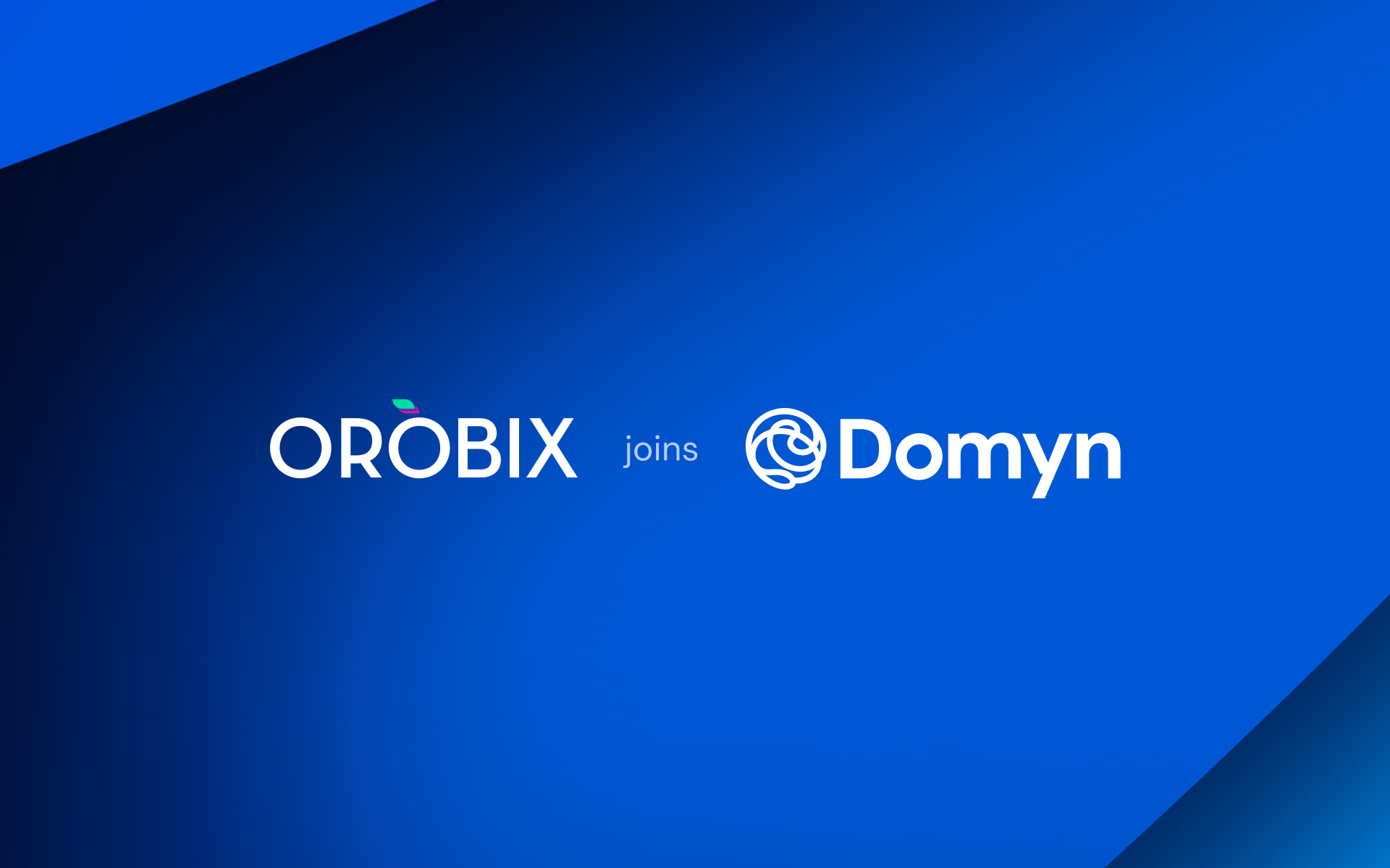 I loghi di Orobix e Domyn sopra ad uno sfondo geometrico blu