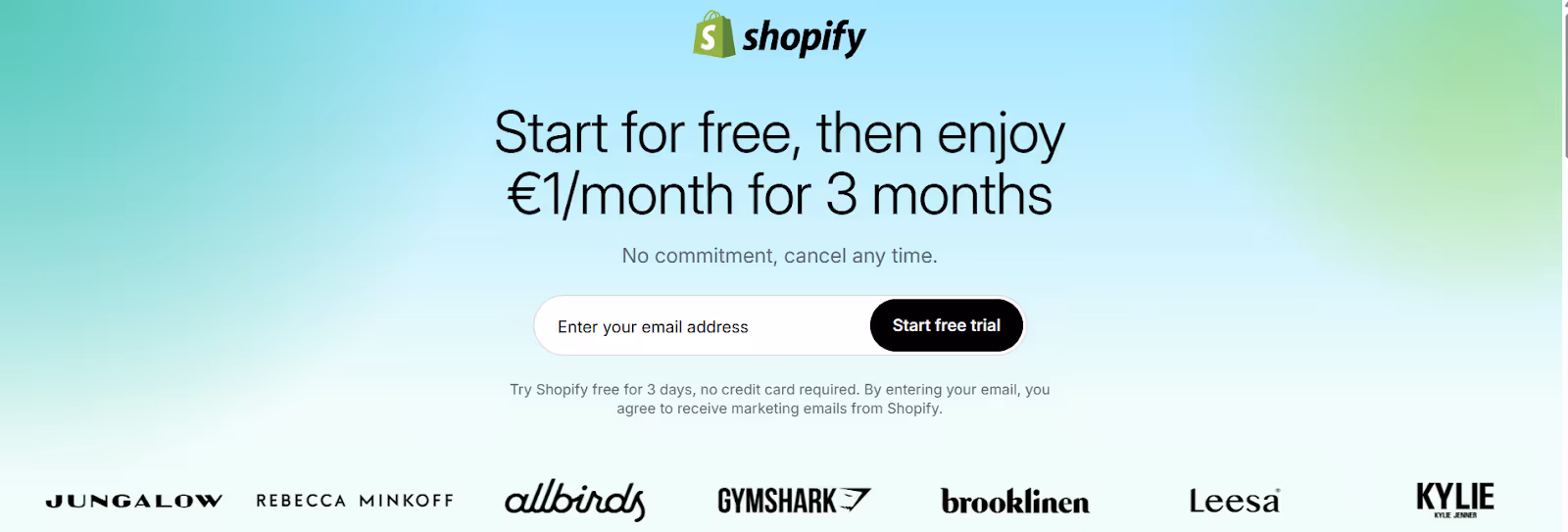 a screenshot of the shopify landing page