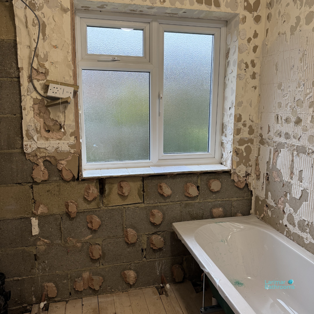 Bathroom walls stripped back during rip out phase of renovation