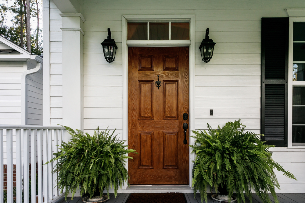 Front door of home with plants.