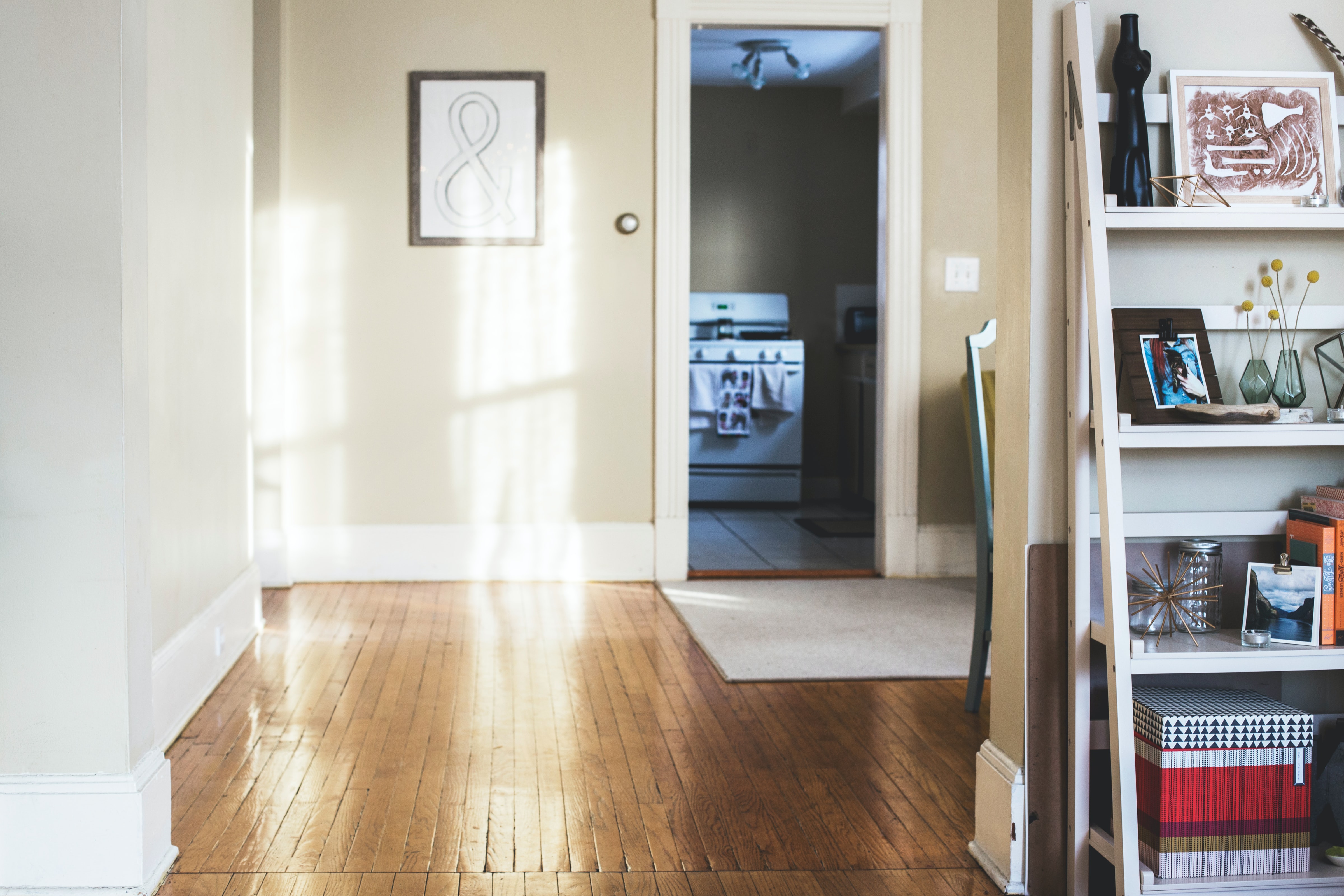 Sunlight shining through windows in quaint home.