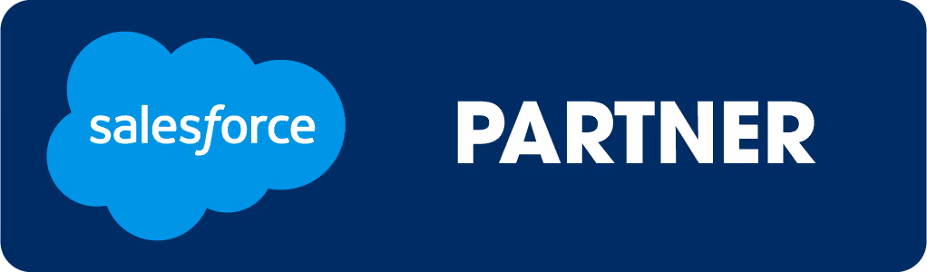 Salesforce Partner badge with Salesforce cloud logo and the word Partner on dark blue background.