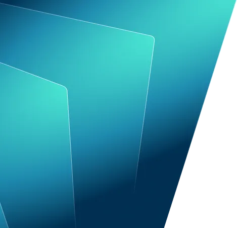 Abstract blue and teal geometric shapes with gradient shading creating an overlapping layered effect.