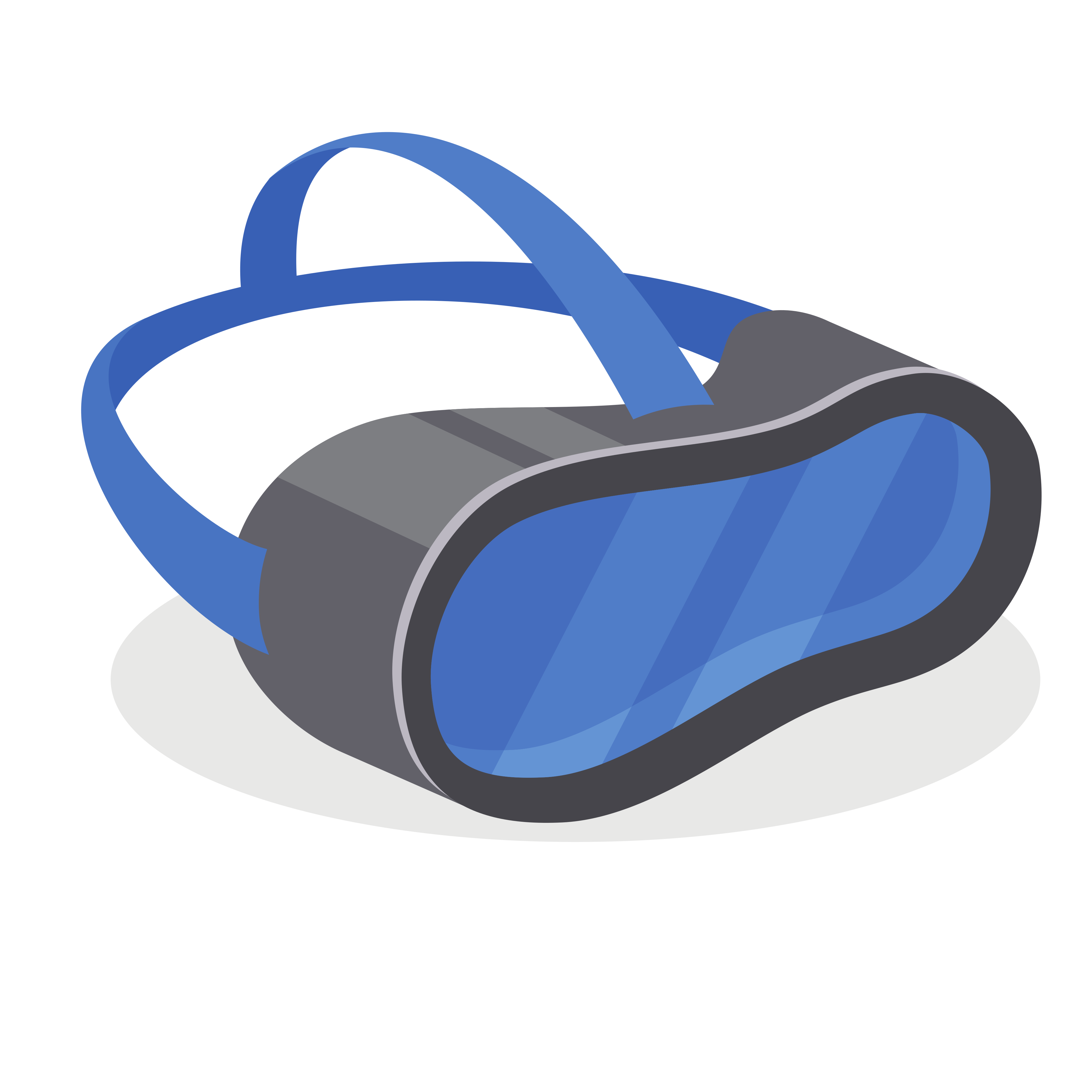 Image of a VR headset with blue lens and strap
