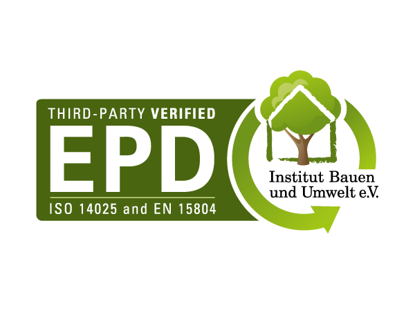 Logo sa natpisom 'Third-Party Verified EPD' i standardima ISO 14025 i EN 15804, sa slikom stabla.