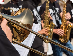 Student playing a trombone.