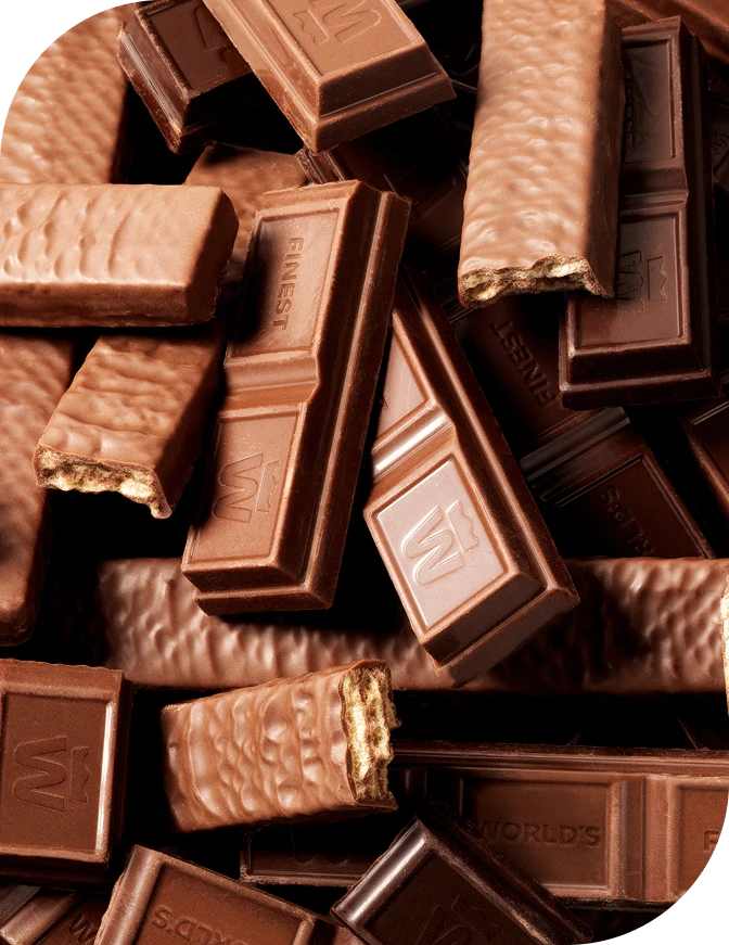 Pile of WFC $2 chocolate bars.