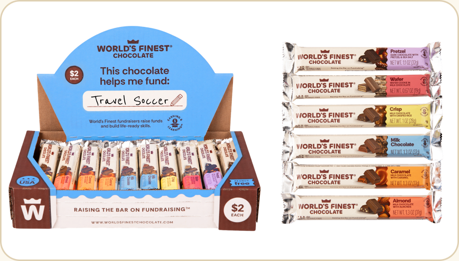 World's Finest Chocolate $2 Bar Variety Pack case with six bar flavors