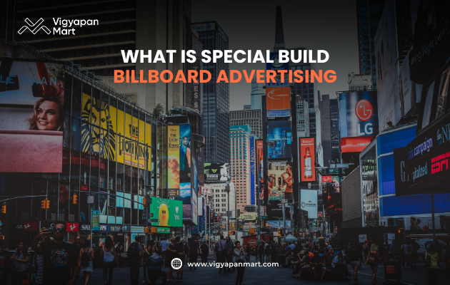 A busy cityscape with numerous billboards and digital ads, featuring the text “WHAT IS SPECIAL BUILD BILLBOARD ADVERTISING” at the center.