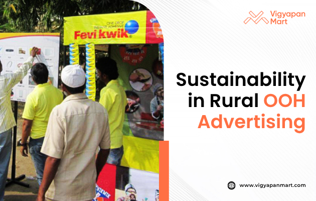Visual representation highlighting sustainable practices in rural Out-of-Home (OOH) advertising, featuring eco-friendly materials like recyclable substrates and energy-efficient digital screens, illustrating the industry's commitment to environmental responsibility in rural settings.