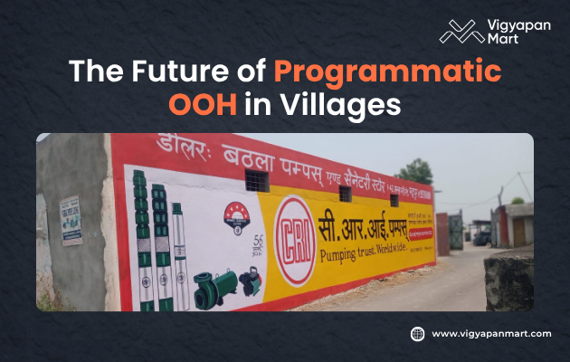 Visual illustrating the future of Programmatic Digital Out-of-Home (pDOOH) advertising in rural areas, showcasing a solar-powered digital billboard displaying dynamic, context-aware content tailored to local audiences, emphasizing the integration of automation and real-time data in remote locations.
