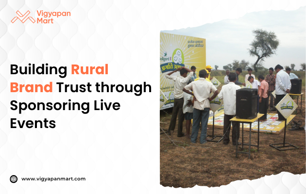 Community event in a rural setting with local residents engaging in traditional activities, showcasing a brand's sponsorship presence through banners and booths, emphasizing the role of live event sponsorship in building brand trust and fostering community connections.