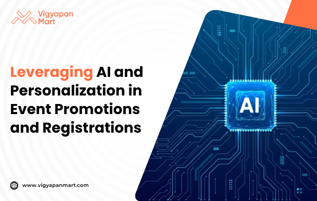 Poster titled 'Leveraging AI and Personalization in Event Promotions and Registrations,' featuring AI-driven tools such as chatbots, personalized content delivery, and predictive analytics to enhance attendee engagement and streamline event processes.