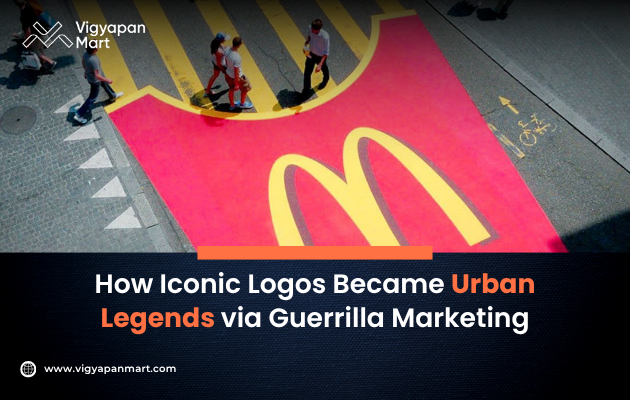 A captivating visual of an iconic brand logo subtly integrated into an urban environment, illustrating how guerrilla marketing tactics have transformed these logos into urban legends. The image highlights the fusion of creativity and public space, showcasing the power of unconventional advertising methods.
