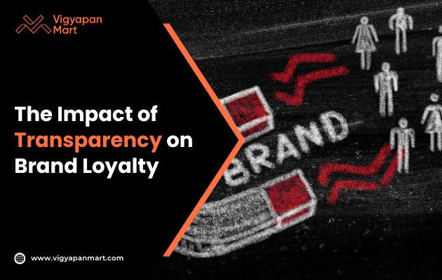 The Impact of Transparency on Brand Loyalty. A clean white background with interconnected icons of a magnifying glass, heart, and shield, visually showing how openness and trust build strong customer loyalty.