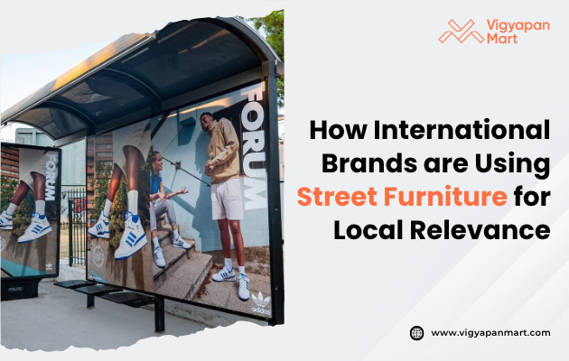 Image titled 'How International Brands are Using Street Furniture for Local Relevance' showcasing a global brand's advertisement on a bus shelter, incorporating local cultural elements and language to resonate with the community, demonstrating the effectiveness of contextual advertising in urban spaces.