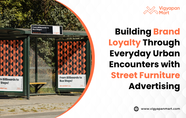 Visual titled ‘Building Brand Loyalty Through Everyday Urban Encounters with Street Furniture Advertising’ depicting a bus shelter transformed into an immersive brand experience, featuring interactive digital displays, product visuals, and engaging storytelling elements that guide pedestrians through a brand's narrative in an urban setting.