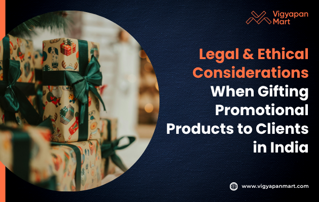 A stack of gifts wrapped in festive paper with green bows is on the left. On the right, text discusses legal and ethical aspects of gifting in India.