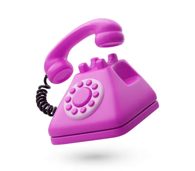 Bright purple retro rotary dial telephone with handset resting on top and black coiled cord.