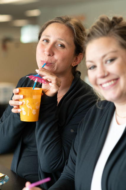 staff celebrating at lunch